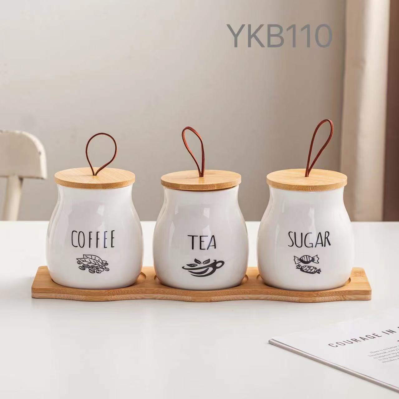 YKB110 竹盖咖啡茶糖调味罐三件套